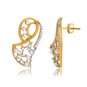 14K Yellow Gold Nature <b>Inspired</b> Paisley Stud Earrings Round Marquise Lab Grown Diamond Luxury Fine <b>Jewelry</b> Wedding Gift - Product Image 3