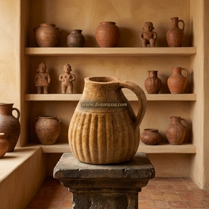 Pichet en terre cuite rustique brun Linea Jug S, ciselé, fait main, en céramique décorative, urne de table, vente en gros - Product Image 3