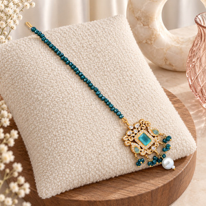 Venta al por Mayor de Joyería para el Cabello de Novia con Perlas y Maang Tikka Verde Mar, Fabricante Personalizado al por Mayor - Product Image 6