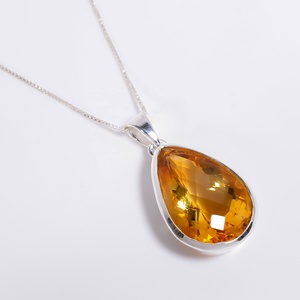 925 Silver Solitaire Pendant With <b>Emerald</b> Cut Citrine Gemstone Bezel Setting Minimalist Geometric Design Unisex Everyday Wear - Product Image 1