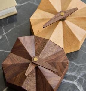 Handcrafted Geometric Wooden Wall Clock Unique Walnut Design Quartz Needle Display Modern Minimalist Home Decor <b>Battery</b> <b>Operated</b> - Product Image 4