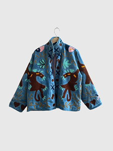 Veste en velours à col mandarin avec motif brodé, manches longues, design géométrique, broderie à la main, vêtements d'automne pour adultes - Product Image 1