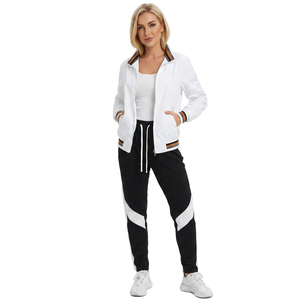 Veste de survêtement blanche à fermeture éclair pour homme avec pantalon à rayures latérales noires, tenue sportive décontractée, manches longues, survêtement en polyester, vêtements d'automne - Product Image 4