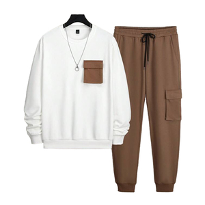 Ensemble de survêtements en molleton de qualité supérieure pour l'hiver, sweat-shirts et pantalons de survêtement décontractés, survêtement personnalisé pour hommes, vêtements de sport classiques, couleur unie - Product Image 1