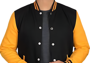 Custom Embroidered Varsity Jacket Canvas Body Wool Sleeves Stand <b>Covered</b> <b>Button</b> Closure Stylish College Look Front Logo Men's - Product Image 1