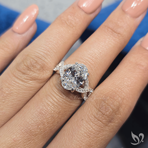 IGI Certified 3 Carat Oval Lab Diamond Engagement <b>Ring</b> Twisted <b>Split</b> Shank Pave Setting in 10K White Gold - Product Image 5