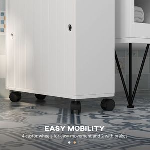 Mobiletto da Bagno Sottile in Legno con 4 Ruote, Porta Scorrevole per Carta Igienica, Ideale per Spazi Ristretti e Uso Domestico - Product Image 4