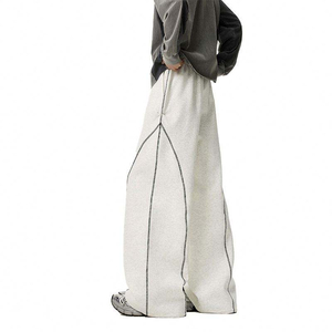 Pantalon unisexe oversize à jambes larges, style streetwear, avec coutures contrastées, coupe ample et décontractée, taille haute, style créateur de mode - Product Image 2