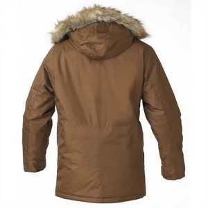 Parka d'hiver décontractée pour homme, grande taille, en polyester matelassé délavé avec garniture en fausse fourrure de mouton, coupe-vent, à col montant et capuche, fermeture éclair amovible - Product Image 5