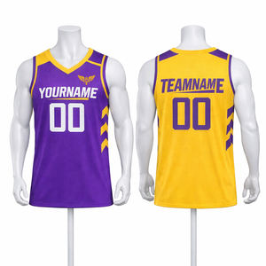 Camiseta de Baloncesto Personalizada Morada y Amarilla para Hombre, Reversible, sin Mangas, de Malla, Uniforme de Equipo, Nombre Personalizado, Sublimación, Camiseta Deportiva - Product Image 1