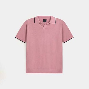 เสื้อโปโลแขนสั้นสีทึบสำหรับผู้ชาย เสื้อโปโลถักสีชมพูสำหรับฤดูร้อนแบบลำลอง - Product Image 1