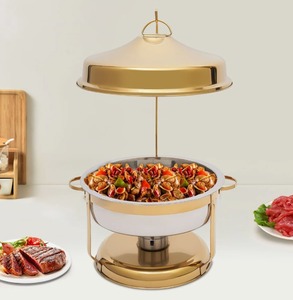 Elegant Round Stainless Steel Gold Chafing Dish <b>Buffet</b> <b>Warmer</b> for Weddings And Events At Cheap Price - Product Image 1