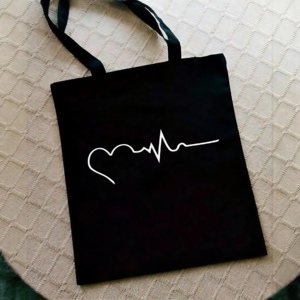 Sac fourre-tout en toile de coton personnalisé avec logo et motif lettres, style tendance, robuste, écologique, pour courses, réutilisable, grand format - Product Image 1