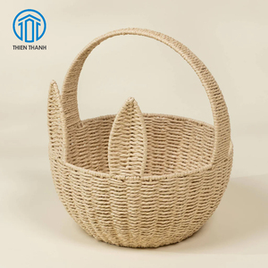 Cesta de mimbre hecha a mano con asa para guardar juguetes de conejo, organizador decorativo para habitación infantil, venta al por mayor - Product Image 3