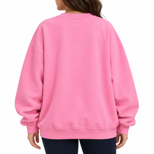 Sweat-shirt rose surdimensionné à col rond pour femme, pull décontracté en polaire à manches longues - Product Image 2
