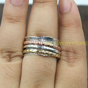 Anillo giratorio hecho a mano de plata de ley 925, latón y cobre, anillo de meditación, anillo giratorio antiestrés, joyería para la ansiedad, regalo para hombres. - Product Image 4