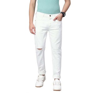 <b>Men's</b> <b>White</b> Slim Fit Straight Leg Denim Jeans Mid Waist Casual Summer Cotton <b>Pants</b> New Arrival Cheap Price <b>Pants</b> Low MOQ - Product Image 1