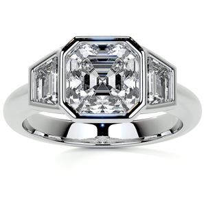 นําเสนอแหวนหมั้น Moissanite สามหิน Asscher และเพชรสี่เหลี่ยมคางหมู Moissanite ชุด - Product Image 1