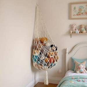Hamac mural en macramé en cordon de coton pour jouets, organisateur de rangement d'angle pour la maison - Product Image 6