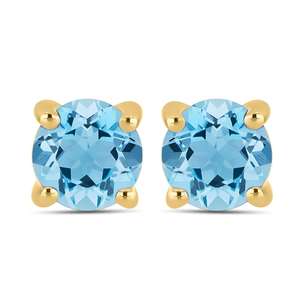 Pendientes de Oro de 14k con Aguamarina, Corte Redondo, Minimalistas, Tipo Solitario, Joyería Fina 2026, Precio de Oferta - Product Image 1