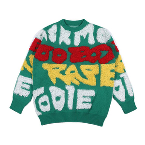 Pull en maille bleu pour homme, col rond, motif lettres floquées, manches longues, épais, pour l'hiver, style décontracté, vente en gros - Product Image 2