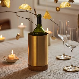 Enfriador de Vino de Acero Inoxidable de Lujo con Base de Madera, Enfriador de Champán Moderno, Cubitera para Decoración de Bar en Casa - Product Image 2