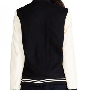 Veste universitaire noire et crème pour femme avec bordure contrastée, manches longues, col rabattu, design à simple boutonnage - Product Image 2