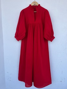 Robe longue en coton rouge uni pour femme, manches longues, coupe ample, tenue d'été élégante, tenue de soirée, tenue festive - Product Image 1