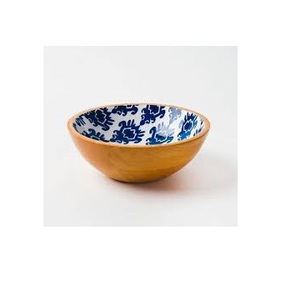 Bol à salade en bois de qualité supérieure, imprimé émail bleu et blanc de luxe, grand bol décoratif en bois pour fruits, idéal pour les restaurants - Product Image 1