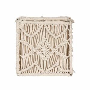 Caja de pañuelos de macramé estilo bohemio de 6x6 pulgadas, cubierta de cuerda de algodón, soporte decorativo para pañuelos, funda para servilletas hecha a mano con forma de cubo para el hogar y la oficina - Product Image 5