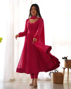 Conjunto de traje Anarkali a rayas para mujer con dupatta, elegante conjunto de kurta y pantalón para fiesta, vestido tradicional indio al por mayor - Product Image 3