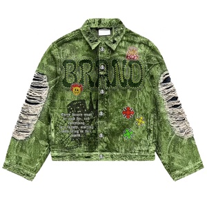 Chaqueta Vaquera Personalizada con Cierre, Estilo Vintage, Lavada al Ácido, 100% Algodón, Transpirable, Resistente al Viento, con Bordados y Parches para Hombre - Product Image 2