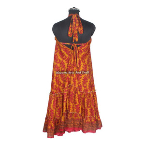 New Bohemian Vintage Silk Saree Boho <b>Dress</b> Women Floral Print Beach <b>Dress</b> Casual Ladies Slim Fit Printed <b>Custom</b> Summer <b>Dress</b> - Product Image 4