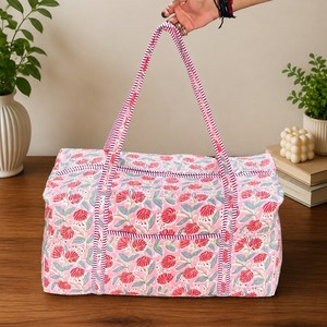 Bolsa de Viaje con Estampado Floral, Patrón Rosa y Rojo, Gran Capacidad, Bolsa de Fin de Semana, Cierre de Cremallera, Bolsa de Hombro - Product Image 2