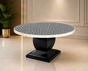 Table à manger ronde moderne en bois avec détails en agate et design rotatif pour 4 personnes, meubles de salon - Product Image 1