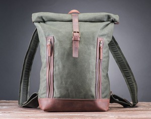 Genuine Leather Canvas Waterproof Backpack Fashion Vintage School Travel Laptop Zipper Wholesale Custom Logo OEM Supplier - Product Image 1