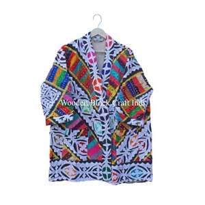 ชุดกิโมโนผ้าฝ้ายแท้ 100% สำหรับผู้หญิง ดีไซน์งานปักแบบวินเทจ ผลิตด้วยมือจากอินเดีย ลายดอกไม้สุดพิเศษ แห้งเร็ว ใส่ได้สองด้าน - Product Image 3