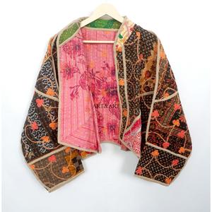 Wholesale 100% Cotton Designer Kantha <b>Jacket</b> MultiColor Ethnic Style Embroidery Open Closure Handmade Vintage Reversible - Product Image 4