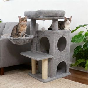<b>Light</b> Gray 33.5\" Multi-Level Cat <b>Tree</b> with 2-Tier Condo Sisal Scratching Posts Anti-toppling Device - Product Image 5