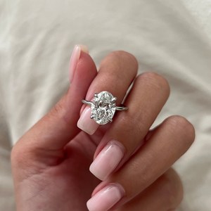 4CT Oval Cut Lab Grown Diamond Solitaire <b>Ring</b> , VS1-F Ratio 1.4+, Platinum Oval Diamond <b>Ring</b> ,<b>Thin</b> Oval <b>Ring</b>, IGI Certified - Product Image 4