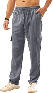 Men's <b>White</b> Polyester Eco-Friendly Cargo Sweatpants Elastic Waist Drawstring Casual <b>Joggers</b> Multiple Pockets Midweight Pants - Product Image 4