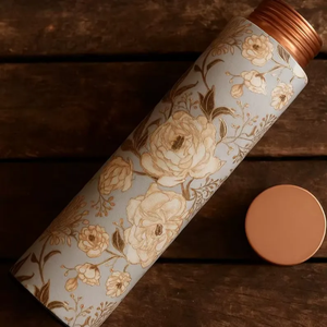 Floral Printed Pure <b>Copper</b> <b>Drinking</b> Water <b>Bottle</b> with Mirror Polish Finish Eco Friendly Metal <b>Bottle</b> for Healthy Water Storage - Product Image 1