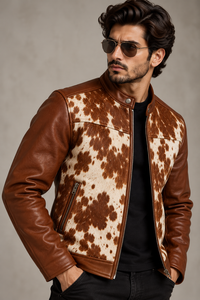 <b>Men's</b> Premium Hair-On Real Cow Skin <b>Jacket</b> <b>Brown</b> Cowhide <b>Leather</b> Cafe Racer Biker Luxury Western Streetwear Outerwear for <b>Men</b> 26 - Product Image 4