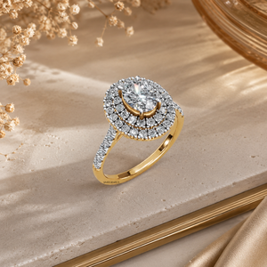 Anillo de Compromiso de Lujo Vaayu Jewels con Doble Halo de Diamantes Ovalados Cultivados en Laboratorio, Certificados por IGI, Banda Pavé en Oro de 10K, 14K, 18K y Plata 925, 935 - Product Image 1
