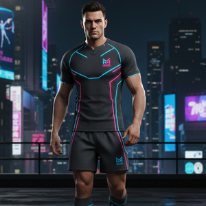 Tenue de rugby professionnelle personnalisée avec nom et numéro d'équipe, impression par sublimation, tissu résistant, ensemble maillot et short de rugby - Product Image 6