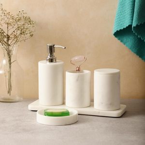 Styling <b>accessories</b> sophisticated <b>bathroom</b> organiser polished marble finish gold accent <b>bathroom</b> <b>set</b> timeless marble decor - Product Image 6