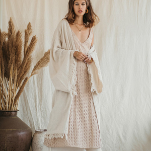 ชุดกิโมโนแขนกว้าง เสื้อคลุมสไตล์โบฮีเมียน ทูนิคโบโฮ ชุดคลุมงานแต่งงาน ผ้าฝ้ายดิบ ชุดคลุมสไตล์ยิปซี ชุดสำหรับงานเทศกาล ชุดชายหาด - Product Image 2