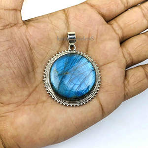 Piedra preciosa de labradorita Natural, colgante de Plata de Ley 925 para mujer, colgantes finos y dijes, joyería de piedra de labradorita redonda - Product Image 3