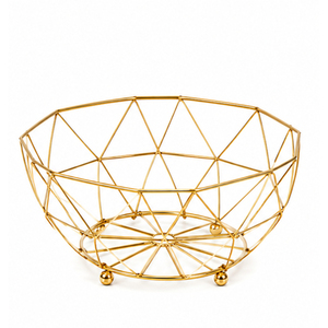 Cesta de Frutas Geométrica de Alambre Dorado, Tazón de Almacenamiento Moderno de Metal para Encimera de Cocina, Centro de Mesa Decorativo de Hierro, Soporte para Aperitivos - Product Image 1