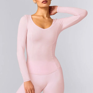 Haut de sport personnalisé à col en V pour femme, à manches longues, compressif, respirant, anti-boulochage, idéal pour l'été et l'entraînement - Product Image 5